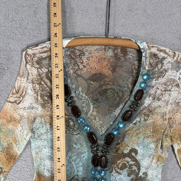 Boston Proper Lace Mesh Stretch Top Size XS Artsy Boho Layering Sheer Y2K Grunge - Picture 7 of 16